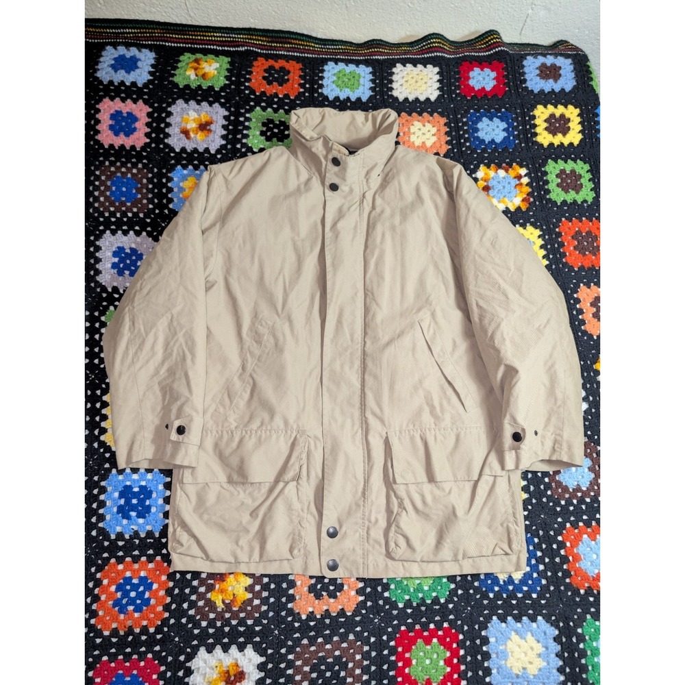 Vintage Nautica Jacket Large Beige Zip Hunting Outdoor Chore Coat Hooded 1990s